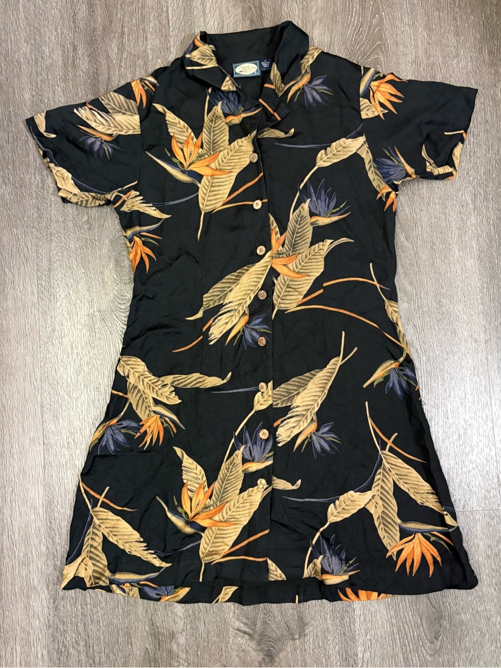 Vintage Tommy Bahama 100% Silk Small Button Front Shirt Dress Bird Of Paradise